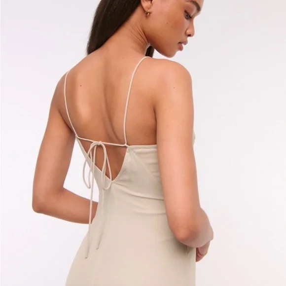 A&F NWT Elegant Tan Maxi Dress w/ Tie Back Size M - Picture 3 of 4